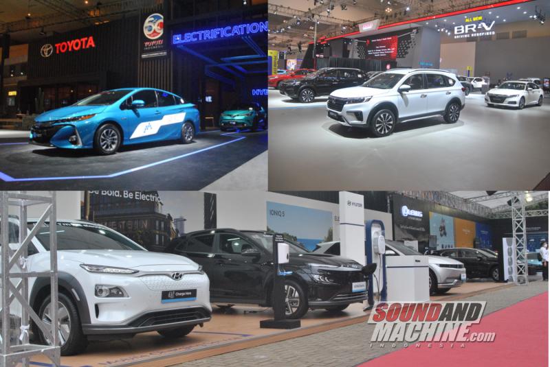 Pameran otomotif 2021: Indonesia International Motor Show (IIMS) Hybrid 2021 (kiri-atas), Gaikindo Indonesia International Auto Show (GIIAS) 2021 (kanan-atas), dan Indonesia Electric Motor Show (IEMS) 2021 Hybrid (bawah)