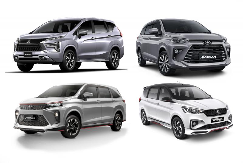Deretan LMPV pabrikan Jepang yang dirilis pada tahun 2021: Mitsubishi Xpander facelift (kiri-atas), Toyota All New Avanza (kanan-atas), Daihatsu All New Xenia (kiri-bawah), Suzuki Ertiga Suzuki Sport FF (kanan-bawah) (sumber: Mitsubishi, Toyota, Daihatsu, Suzuki)
