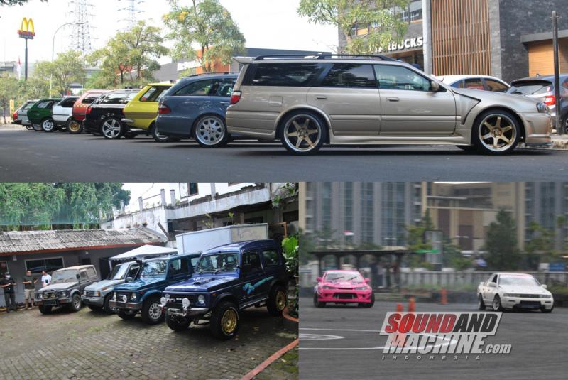 Event yang diadakan di daerah Jabodetabek jelang bulan suci Ramadhan 2022, Kumbar Kedai Built-Up (atas), Santey Sunday (kiri-bawah), Edutown Drift Practice (kanan-bawah)