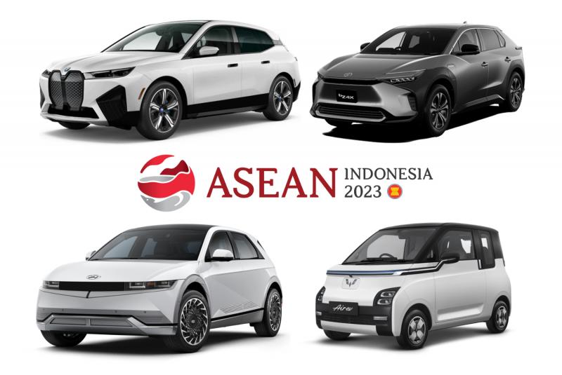 Mobil listrik yang jadi kendaraan resmi KTT ASEAN 2023. (sumber: BMW, Toyota, Hyundai, Wuling)