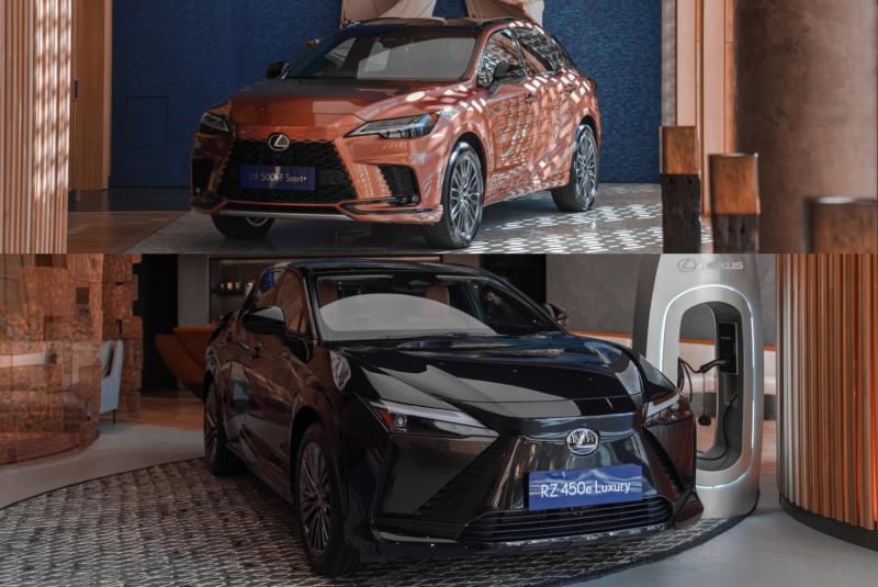 Lexus Indonesia luncurkan 2 SUV elektrifikasi dengan performa tinggi, yaitu RX 500h F Sport+ (atas) dan RZ 450 e (bawah). (sumber: Lexus)