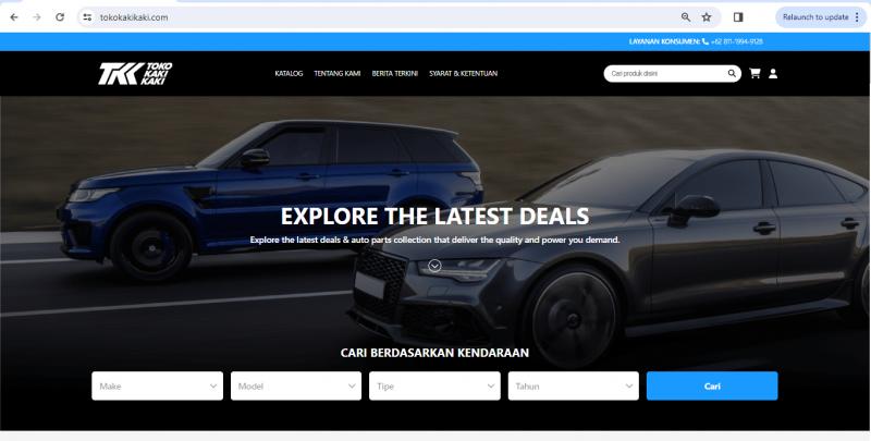 Laman situs jual-beli produk otomotif Toko Kaki Kaki (TKK).